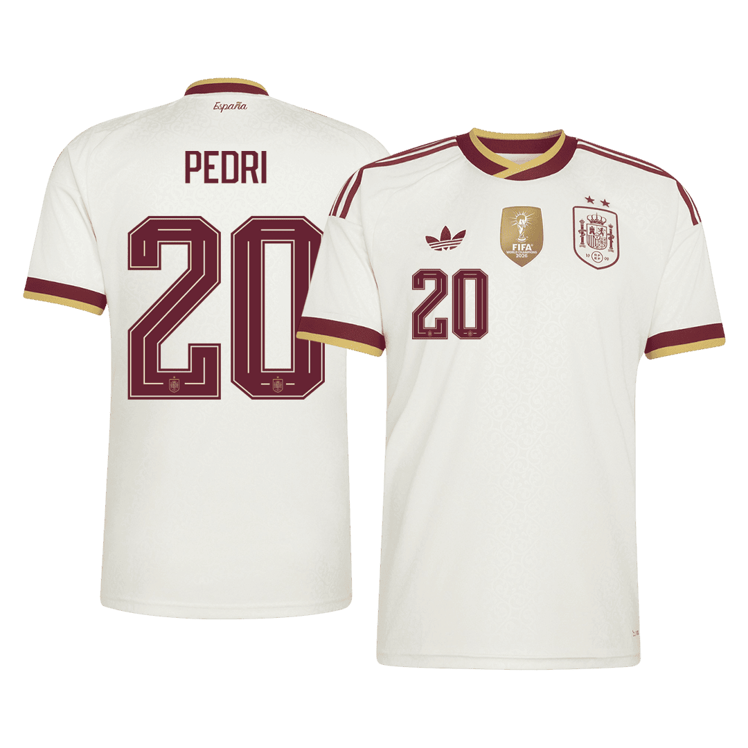 Spanien Tröja PEDRI #20 2026 Borta Vit (2 Stjärnor)
