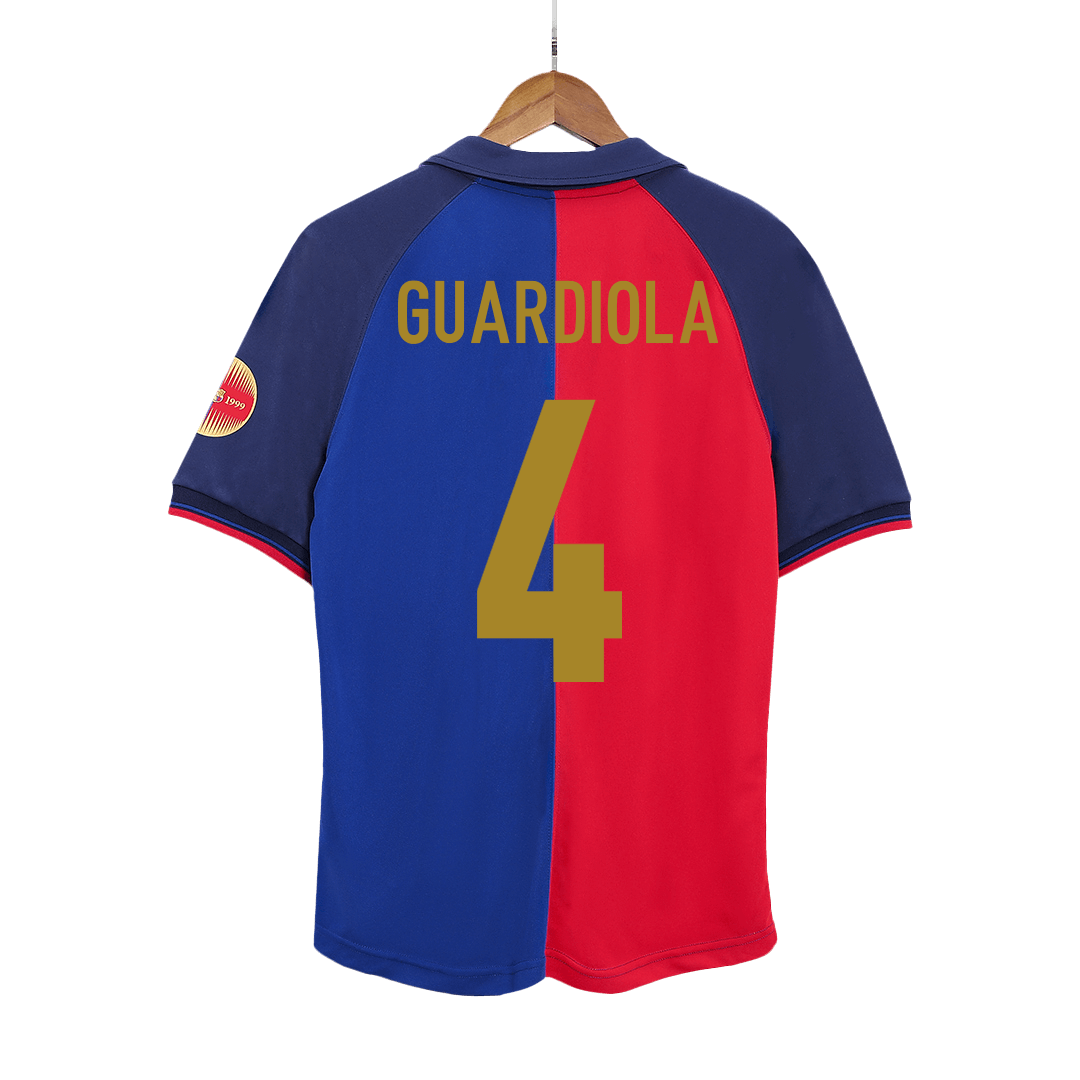 GUARDIOLA #4 Barcelona Hemmatröja 1999/00 Retro Tröja
 Röd & Blå - 100-årsjubileum