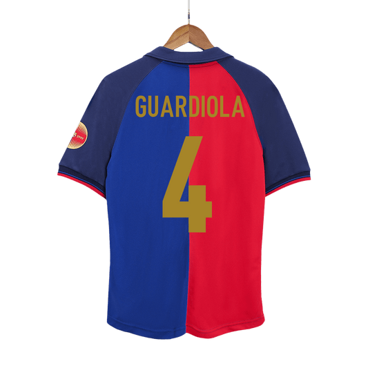 GUARDIOLA #4 Barcelona Hemmatröja 1999/00 Retro Tröja
 Röd & Blå - 100-årsjubileum
