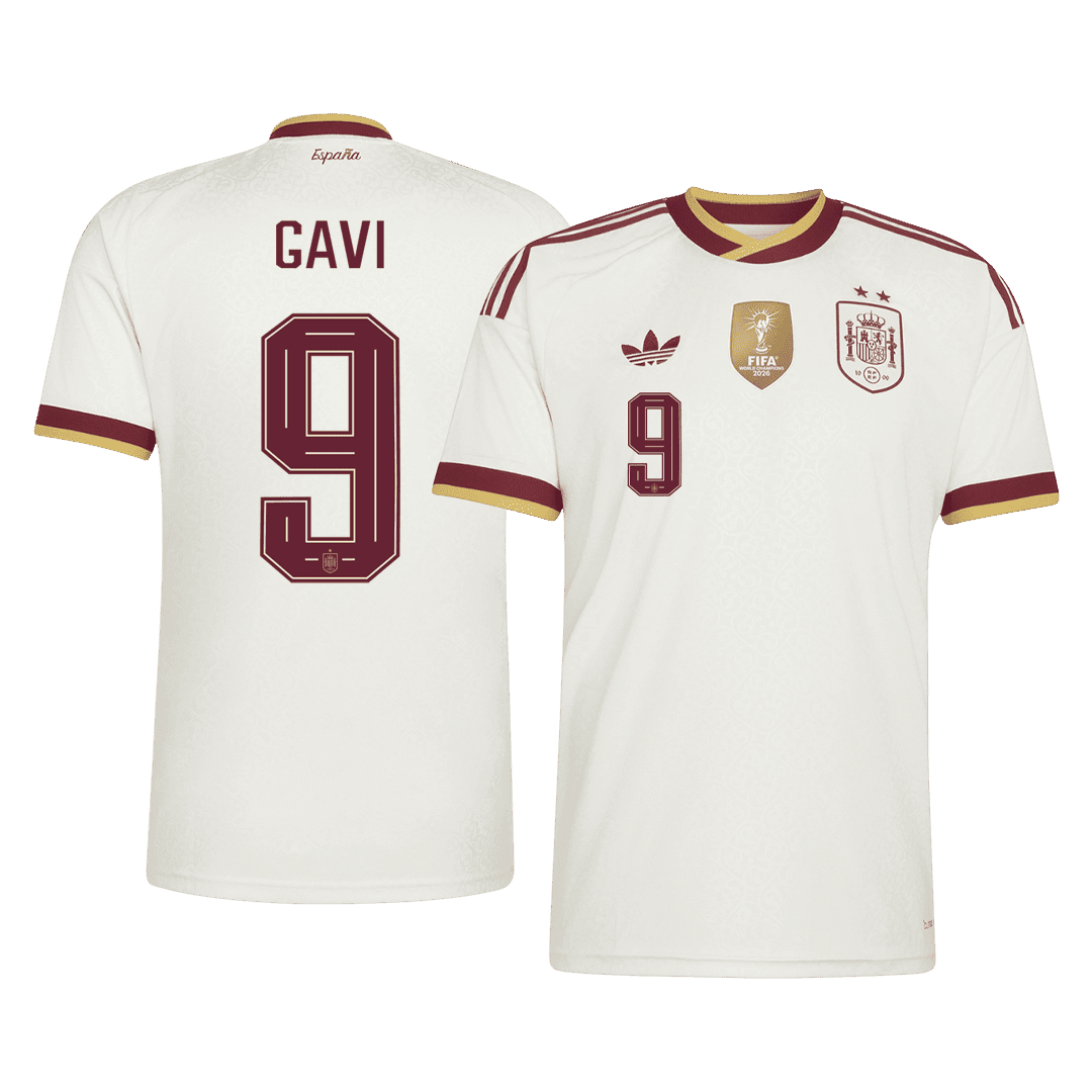 Spanien Tröja GAVI #9 2026 Borta Vit (2 Stjärnor)