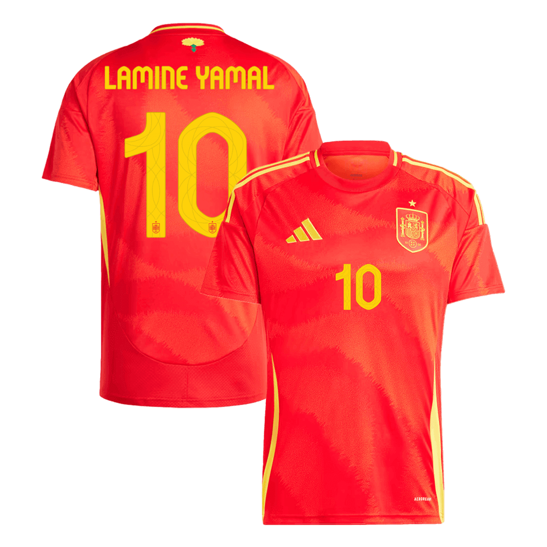 Spanien Tröja LAMINE YAMAL #10 Euro 2024 Hemma Röd