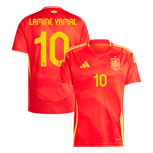 Spanien Tröja LAMINE YAMAL #10 Euro 2024 Hemma Röd