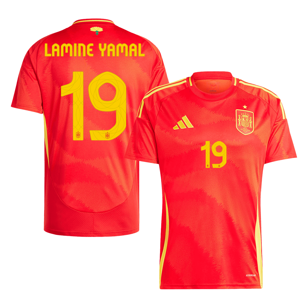 Spanien Tröja LAMINE YAMAL #19 Euro 2024 Hemma Röd