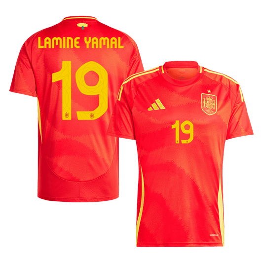 Spanien Tröja LAMINE YAMAL #19 Euro 2024 Hemma Röd