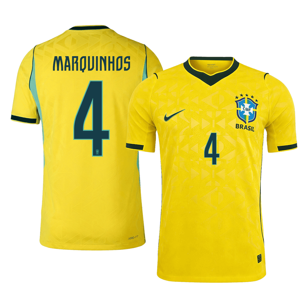 Brasilien Tröja MARQUINHOS #4 2026 Hemma Autentisk Gul