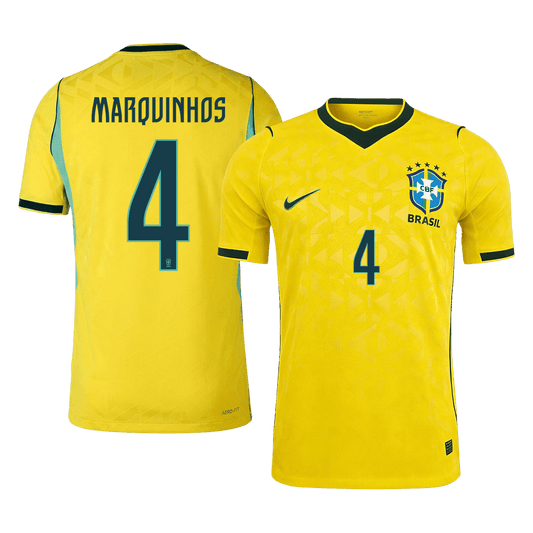 Brasilien Tröja MARQUINHOS #4 2026 Hemma Autentisk Gul