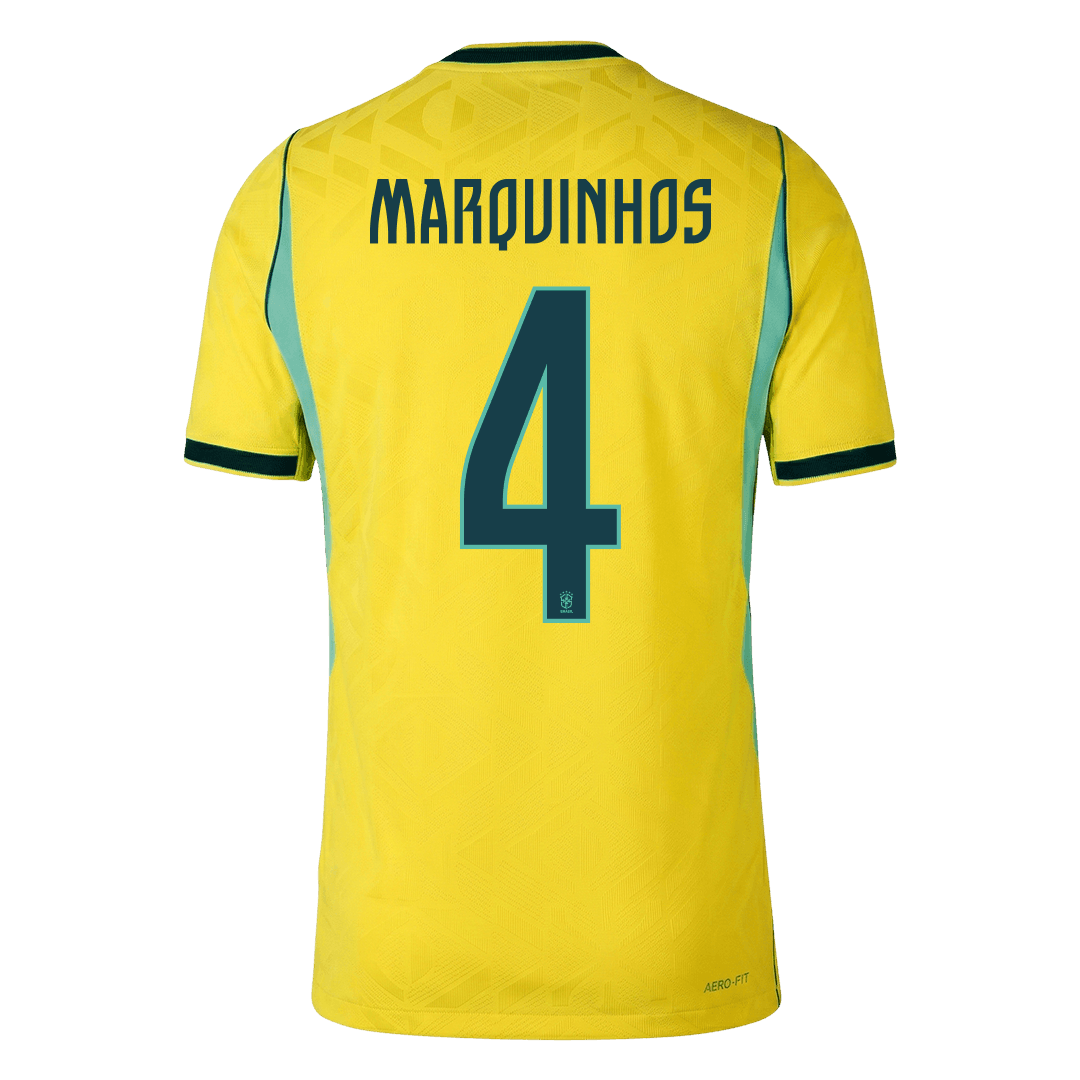 Brasilien Tröja MARQUINHOS #4 2026 Hemma Autentisk Gul