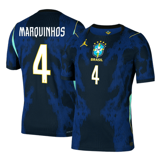 Brasilien Tröja MARQUINHOS #4 2026 Borta Autentisk Mörkblå