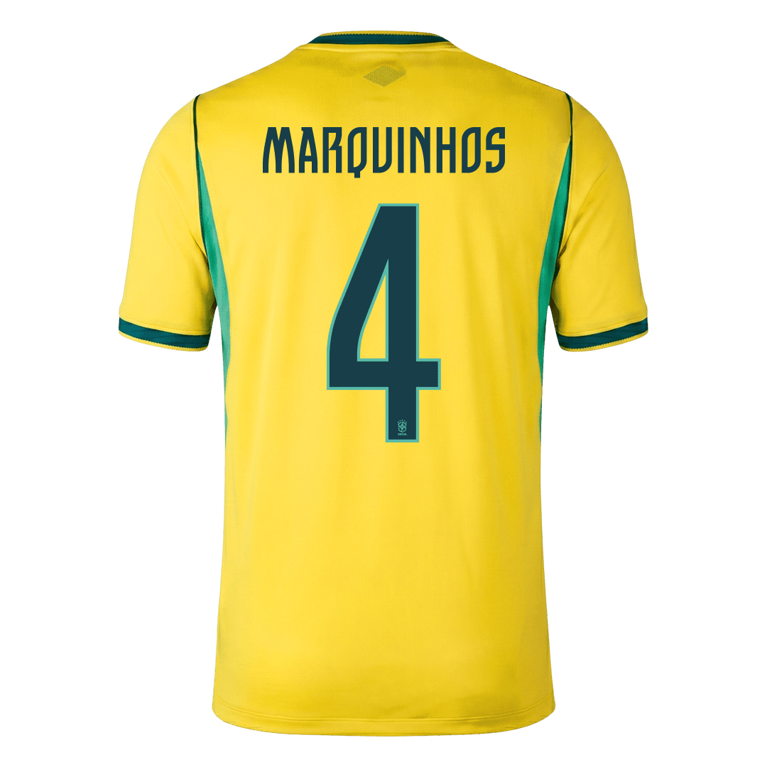 Brasilien Tröja MARQUINHOS #4 2026 Hemma Gul-6