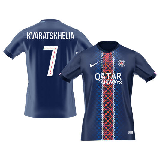 KVARATSKHELIA #7 PSG Tröja 2025/26 Hemma Premium Mörkblå