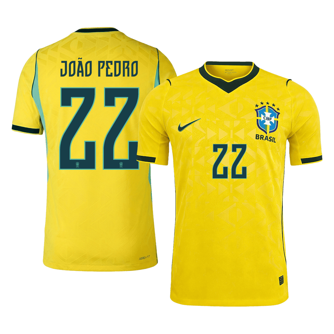 Brasilien Tröja JOÃO PEDRO #22 2026 Hemma Autentisk Gul