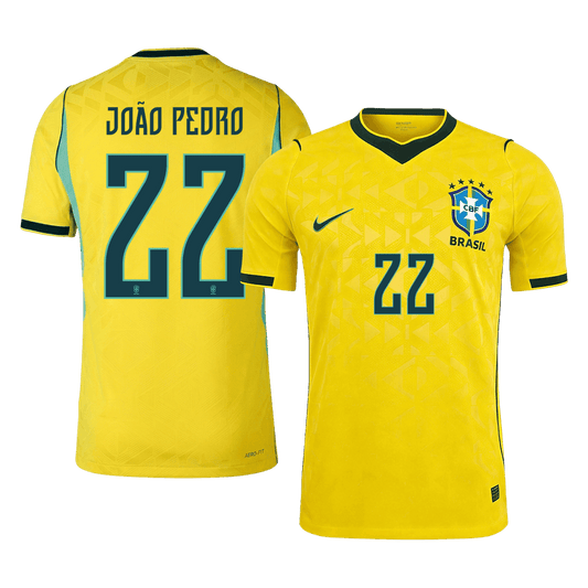 Brasilien Tröja JOÃO PEDRO #22 2026 Hemma Autentisk Gul