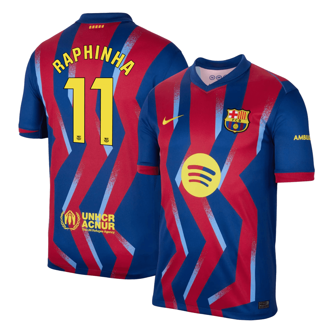 Barcelona Tröja RAPHINHA #11 2025/26 Fourth Away Röd & Blå