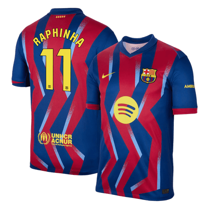 Barcelona Tröja RAPHINHA #11 2025/26 Fourth Away Röd & Blå