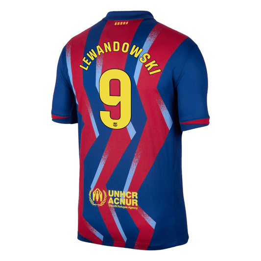 Barcelona Tröja LEWANDOWSKI #9 2025/26 Fourth Away Röd & Blå-1
