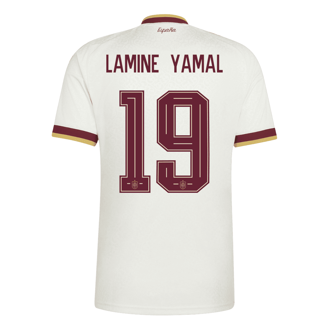 Spanien Tröja LAMINE YAMAL #19 2026 Borta Vit (2 Stjärnor)