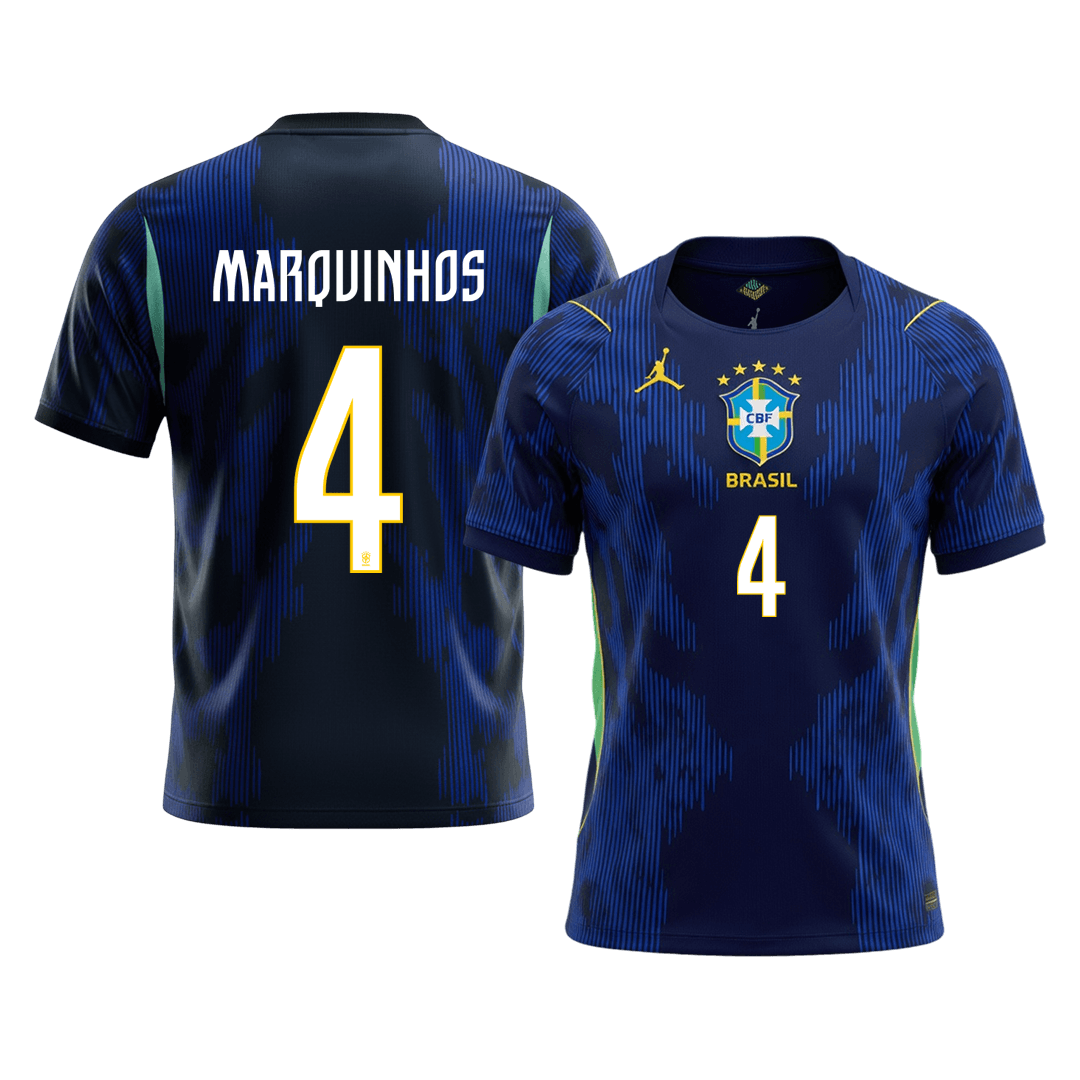 Brasilien Tröja MARQUINHOS #4 2026 Borta Mörkblå