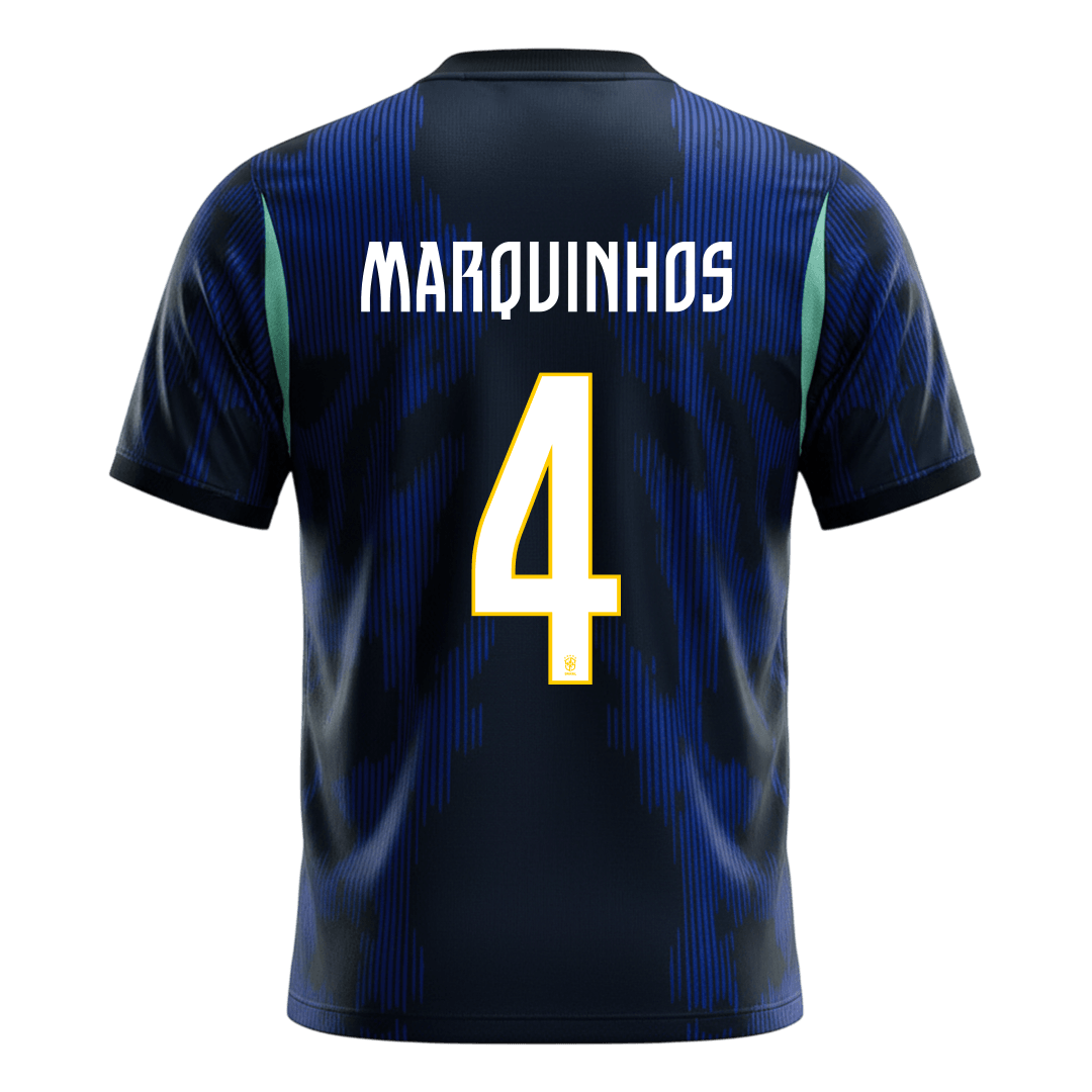Brasilien Tröja MARQUINHOS #4 2026 Borta Mörkblå-9
