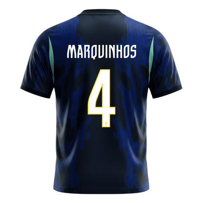 Brasilien Tröja MARQUINHOS #4 2026 Borta Mörkblå-9