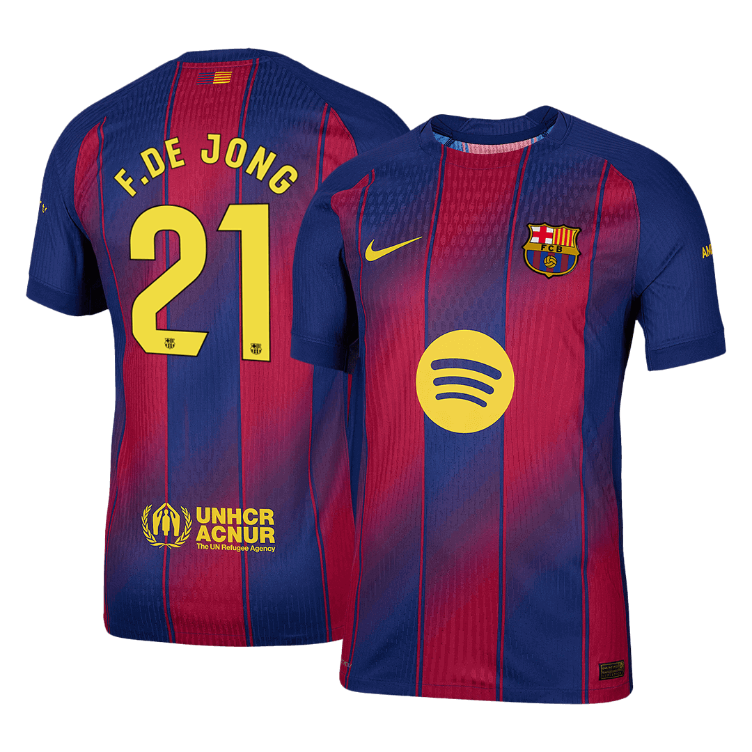 Barcelona Tröja F.DE JONG #21 2025/26 Hemma Röd & Blå
