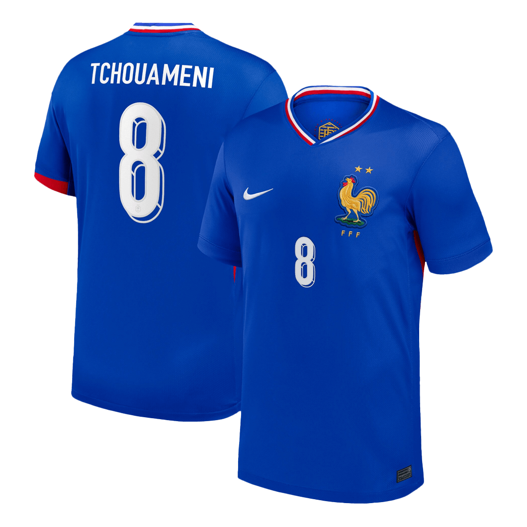 Frankrike Tröja TCHOUAMENI #8 Euro 2024 Hemma Blå