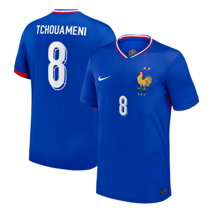 Frankrike Tröja TCHOUAMENI #8 Euro 2024 Hemma Blå