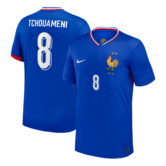 Frankrike Tröja TCHOUAMENI #8 Euro 2024 Hemma Blå