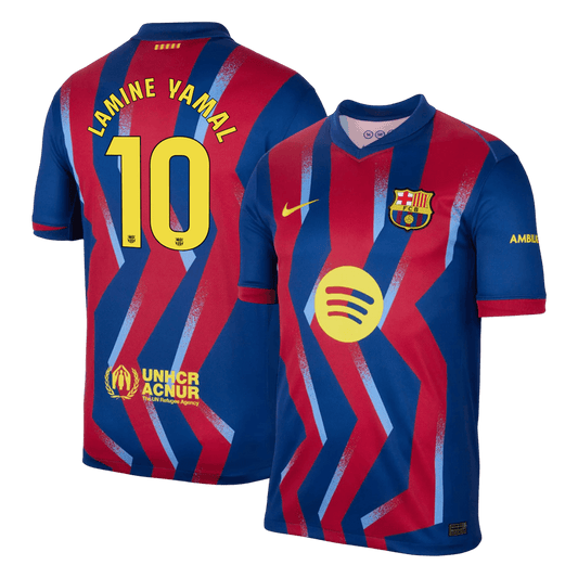 Barcelona Tröja LAMINE YAMAL #10 2025/26 Fourth Away Röd & Blå
