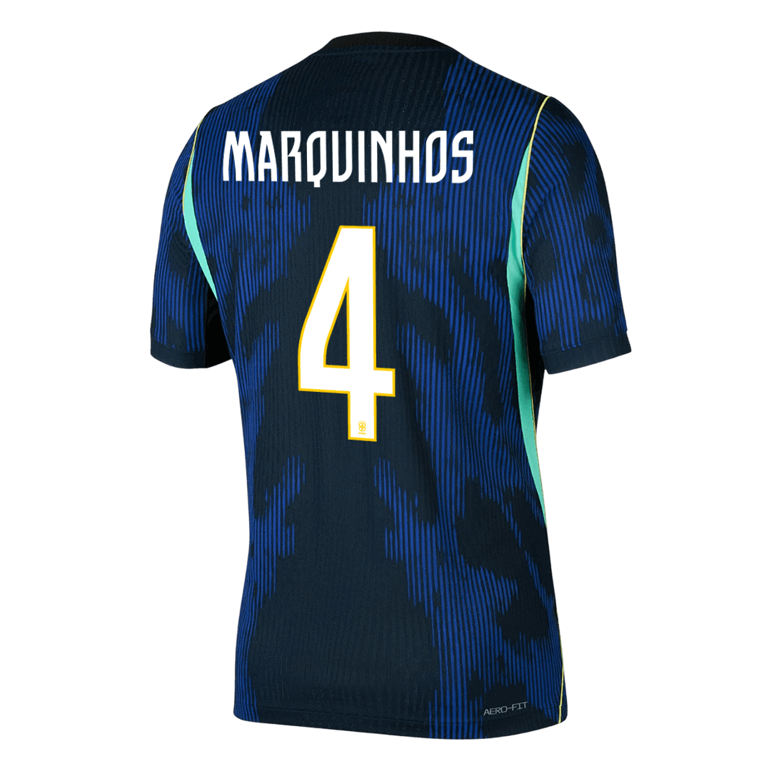 Brasilien Tröja MARQUINHOS #4 2026 Borta Autentisk Mörkblå-3
