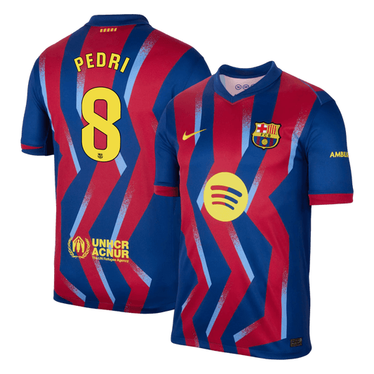 Barcelona Tröja PEDRI #8 2025/26 Fourth Away Röd & Blå