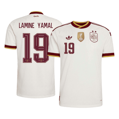 Spanien Tröja LAMINE YAMAL #19 2026 Borta Autentisk Vit (2 Stjärnor)