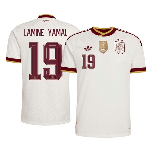 Spanien Tröja LAMINE YAMAL #19 2026 Borta Autentisk Vit (2 Stjärnor)