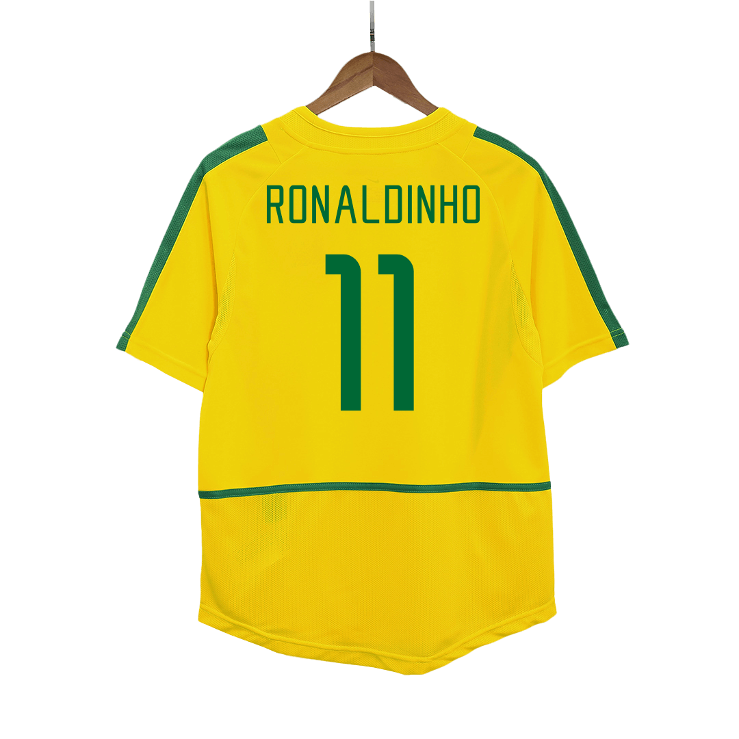 RONALDINHO #11 Brasilien Hemmatröja 2002/03 Retro Tröja
 Gul