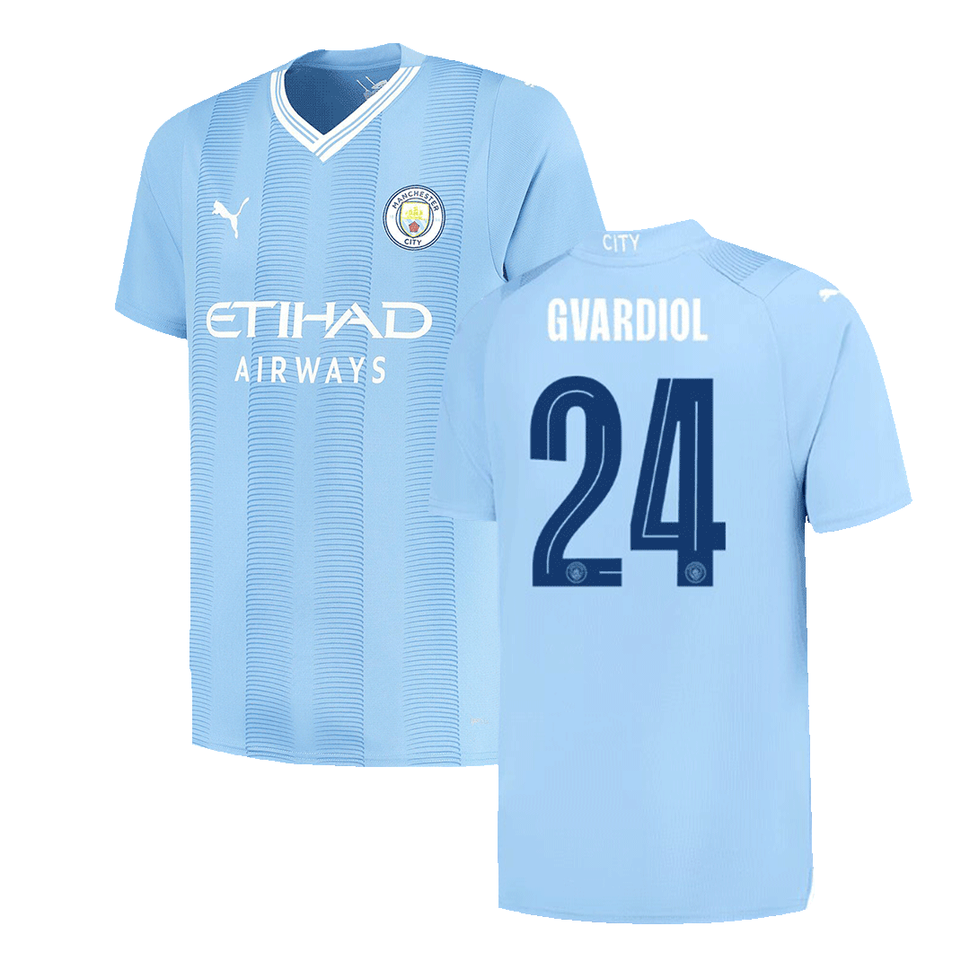 Manchester City Tröja GVARDIOL #24 2023/24 Hemma Blå - UCL