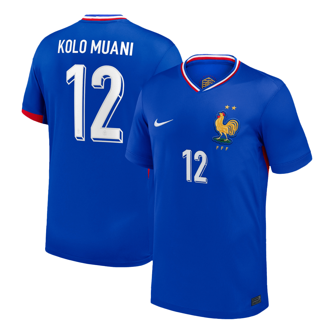 Frankrike Tröja KOLO MUANI #12 Euro 2024 Hemma Blå