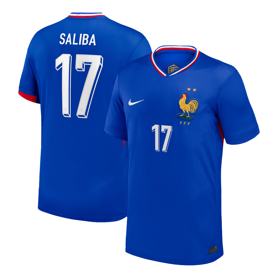 Frankrike Tröja SALIBA #17 Euro 2024 Hemma Blå