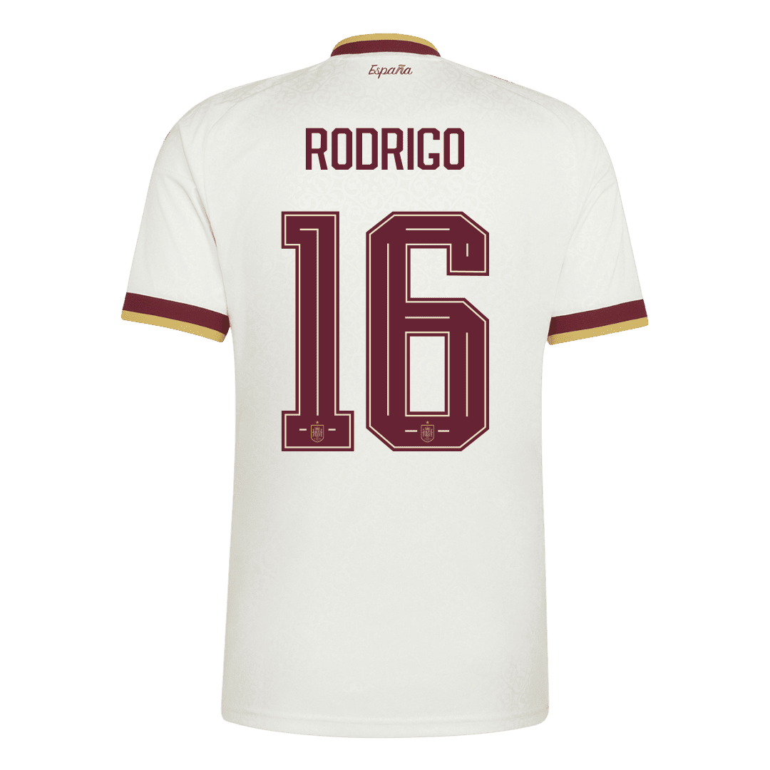 Spanien Tröja RODRIGO #16 2026 Borta Vit (2 Stjärnor)-3