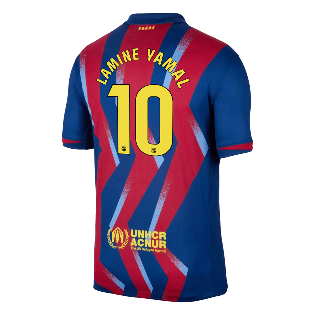 Barcelona Tröja LAMINE YAMAL #10 2025/26 Fourth Away Röd & Blå-2