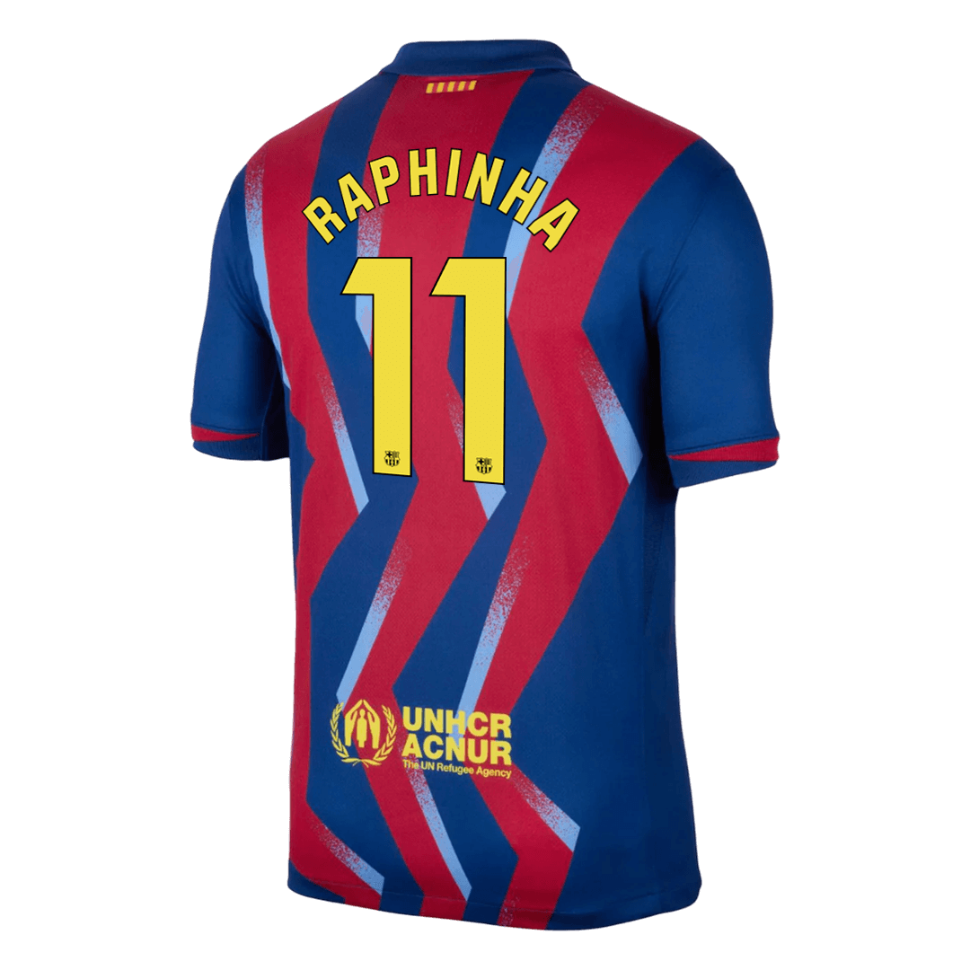 Barcelona Tröja RAPHINHA #11 2025/26 Fourth Away Röd & Blå
