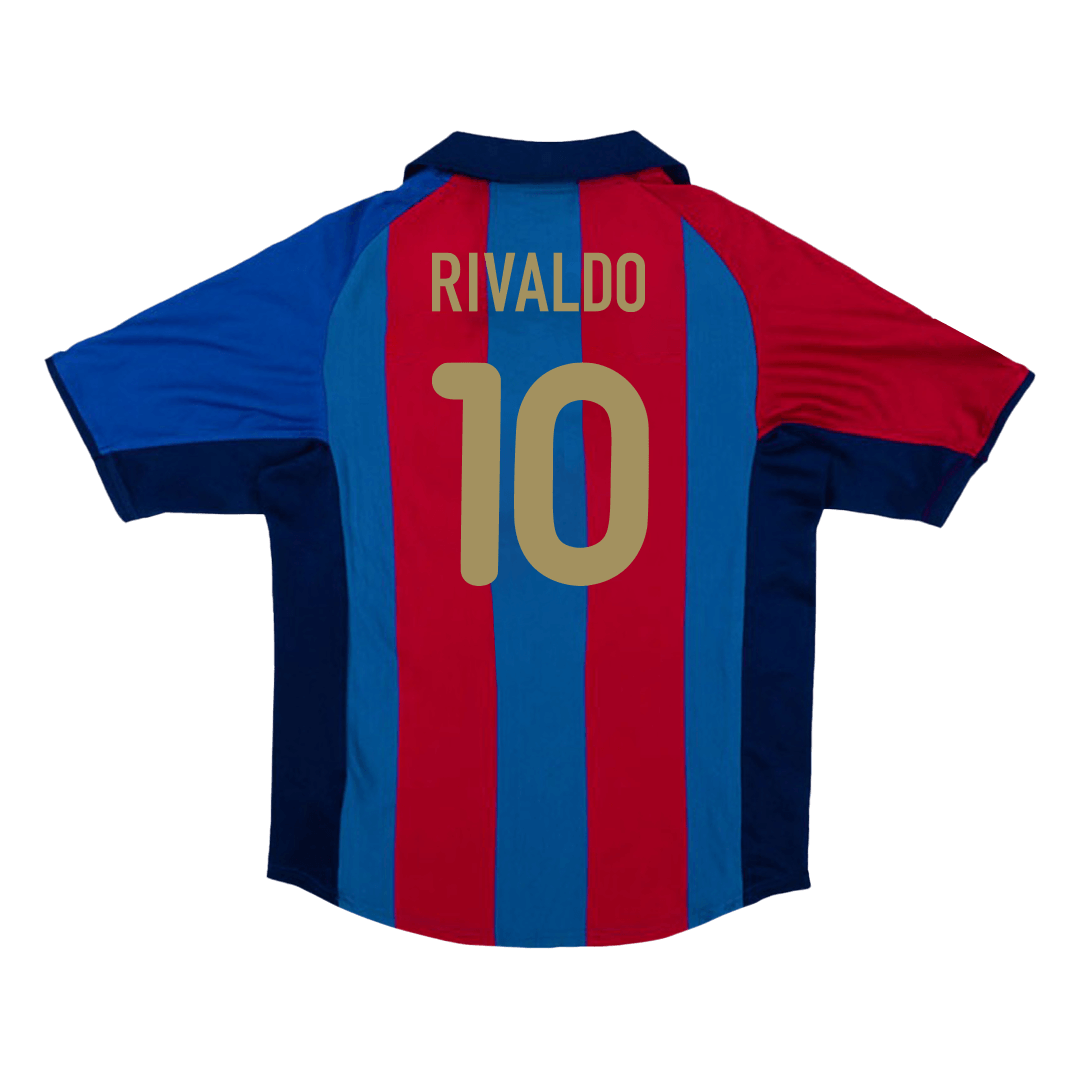 RIVALDO #10 Barcelona Hemmatröja 2001/02 Retro Tröja
 Röd & Blå