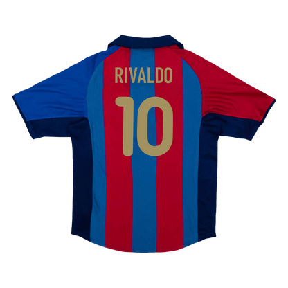 RIVALDO #10 Barcelona Hemmatröja 2001/02 Retro Tröja
 Röd & Blå