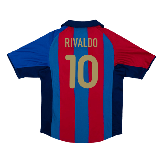 RIVALDO #10 Barcelona Hemmatröja 2001/02 Retro Tröja
 Röd & Blå